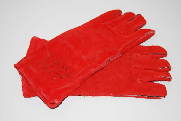 Strahlhandschuhe Leder rot 5-Finger, robust und ge