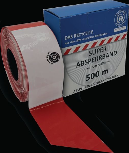 Absperrband L.500m B.80mm rot/weiß geblockt,recyce